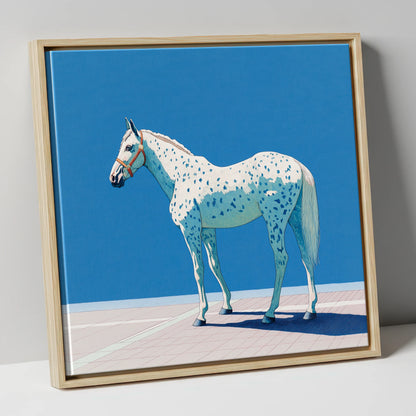 Appaloosa in Cerulean horse breed canvas wall art in natural frame