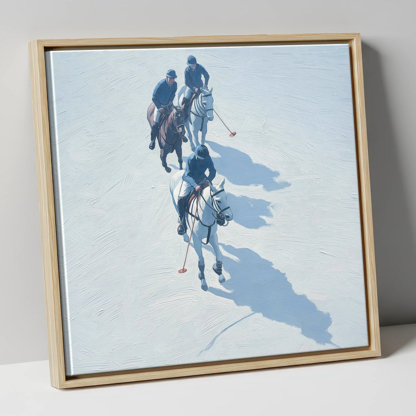 The Long Shadow Chukka polo horse canvas wall art in natural frame