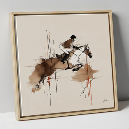 Airborne Momentum show jumping horse canvas wall art in natural frame