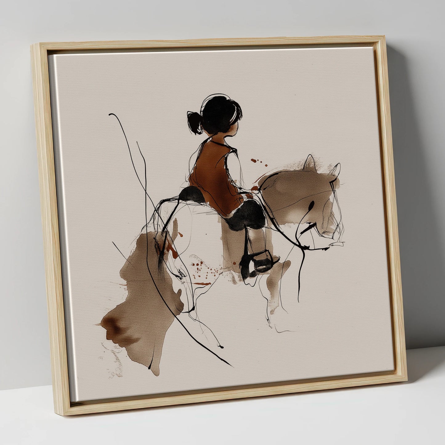 The Little Equestrian horse & rider canvas wall art in natural frame