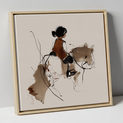 The Little Equestrian horse & rider canvas wall art in natural frame