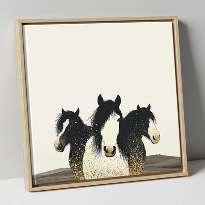 Gilded Companions horse landscape canvas wall art in natural frame