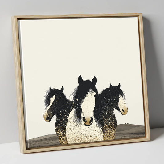 Gilded Companions horse landscape canvas wall art in natural frame