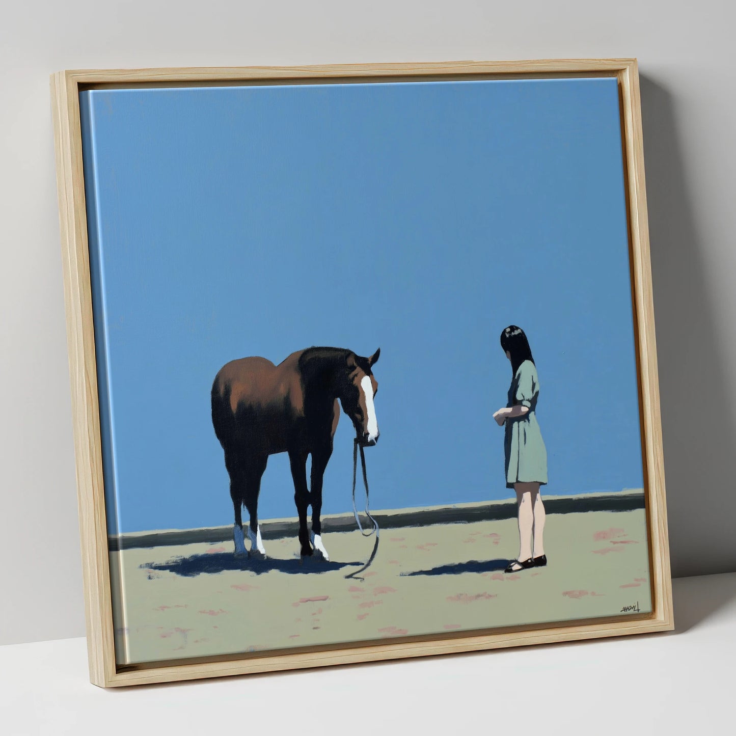 The Quiet Exchange horse & rider canvas wall art in natural frame