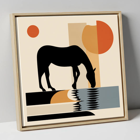 Abstract Oasis Silhouette horse landscape canvas wall art in natural frame