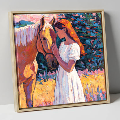 A Quiet Connection horse & rider canvas wall art in natural frame