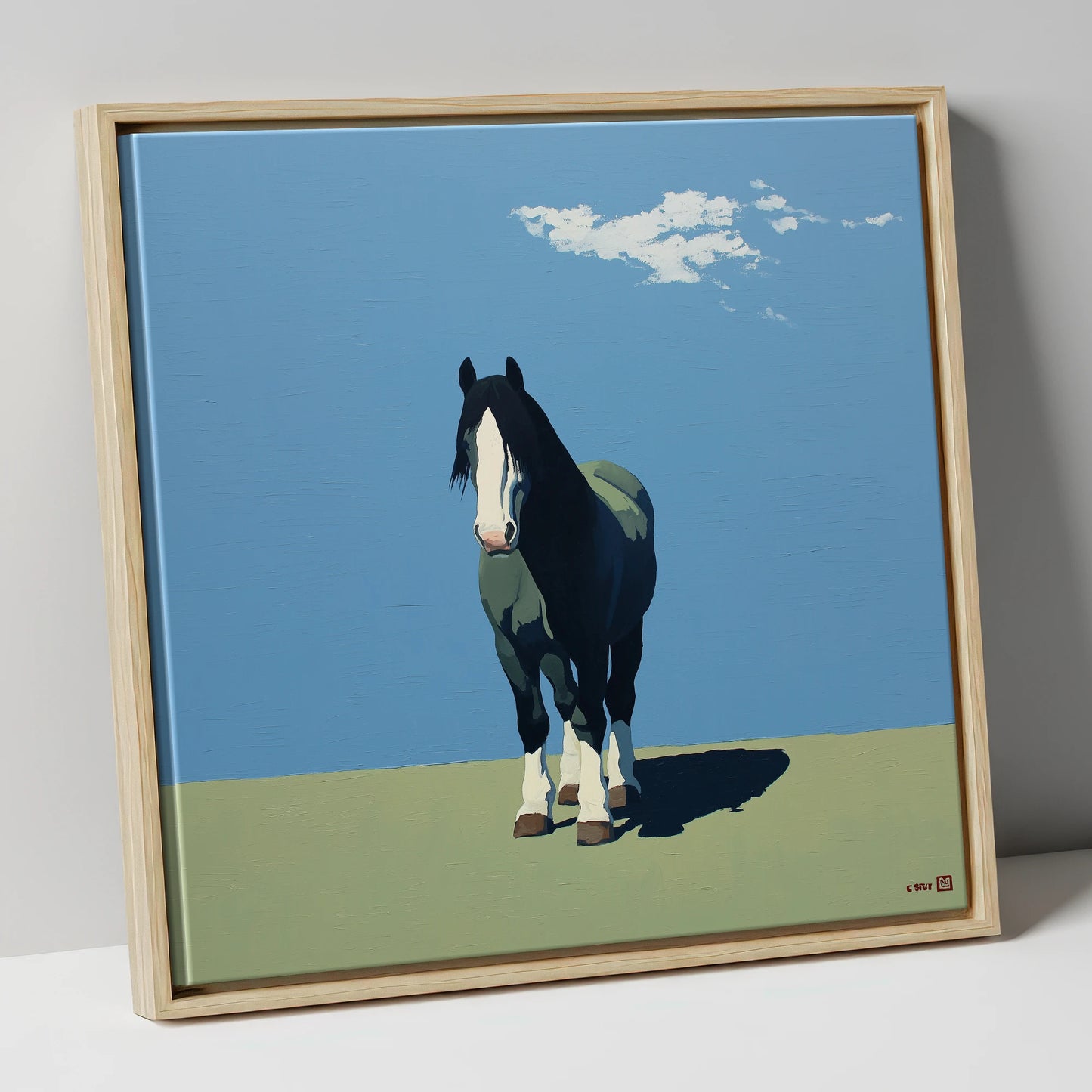 Cerulean and Shadow horse breed canvas wall art in natural frame