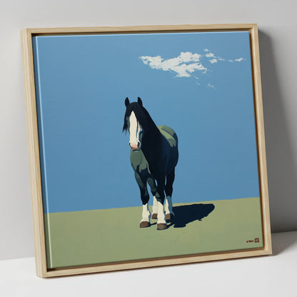 Cerulean and Shadow horse breed canvas wall art in natural frame