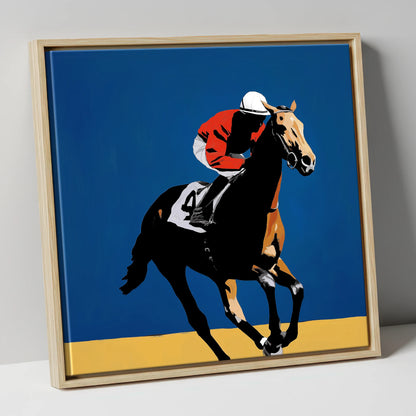 Gallop in Scarlet racing horse canvas wall art in natural frame