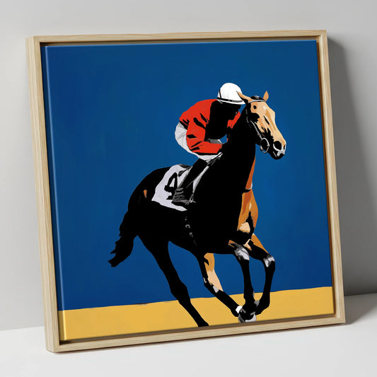 Gallop in Scarlet racing horse canvas wall art in natural frame