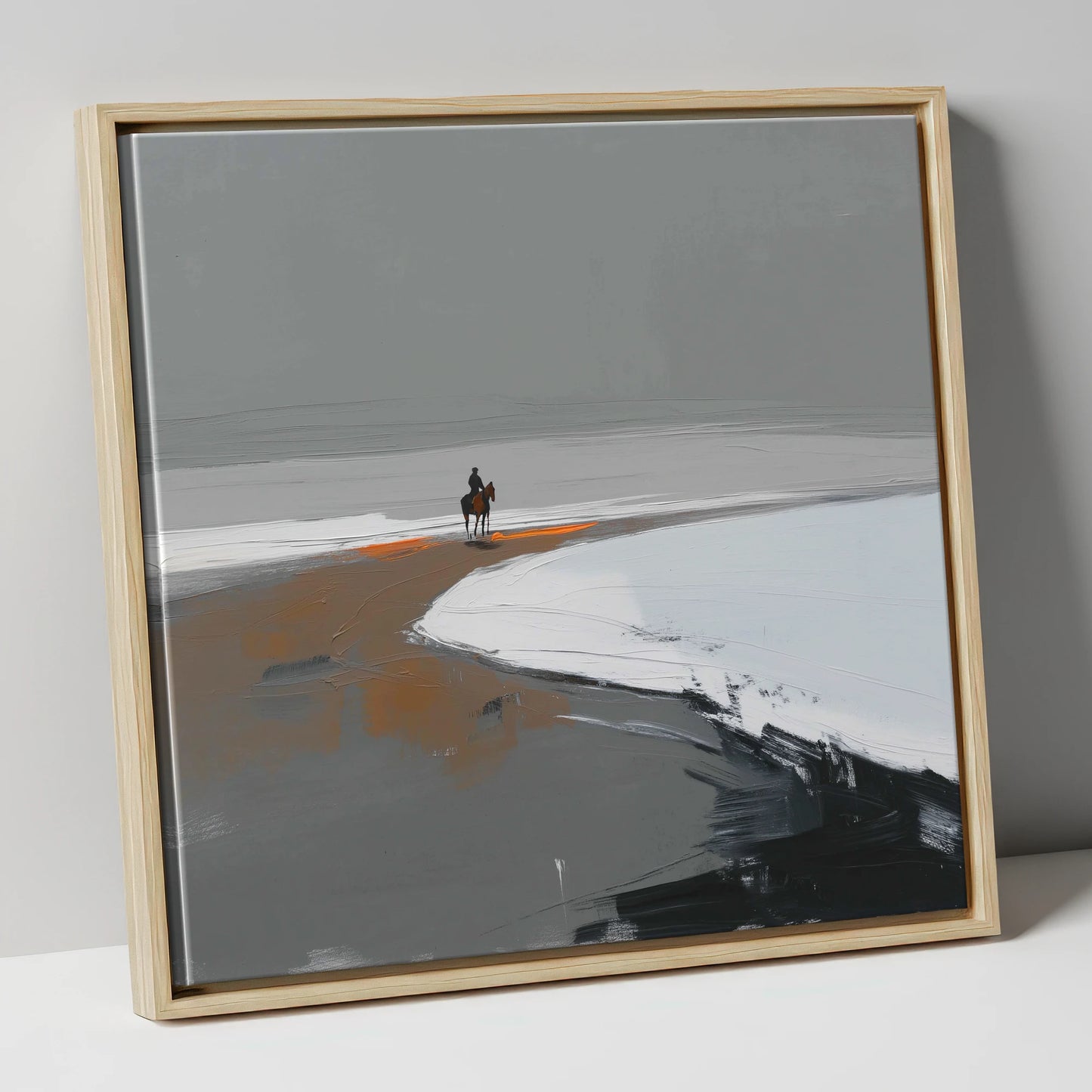 The Solitary Hack horse landscape canvas wall art in natural frame