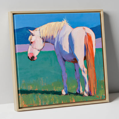 White Horse in Vibrant Light horse breed canvas wall art in natural frame