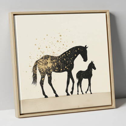 Gilded Bonds mare & foal canvas wall art in natural frame
