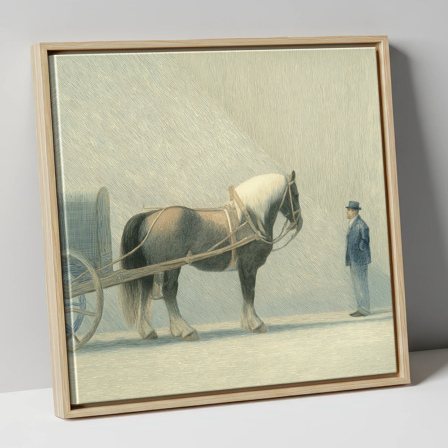 A Shared Resolve working horse canvas wall art in natural frame