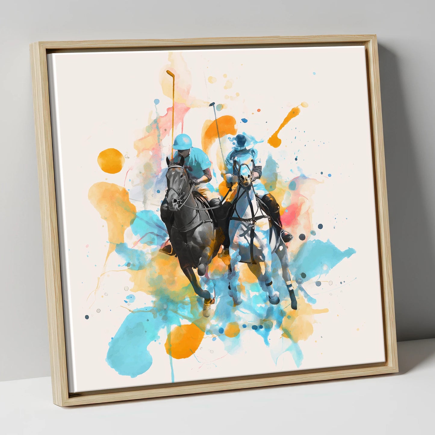 Mid-Chukka Clash polo horse canvas wall art in natural frame