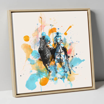 Mid-Chukka Clash polo horse canvas wall art in natural frame