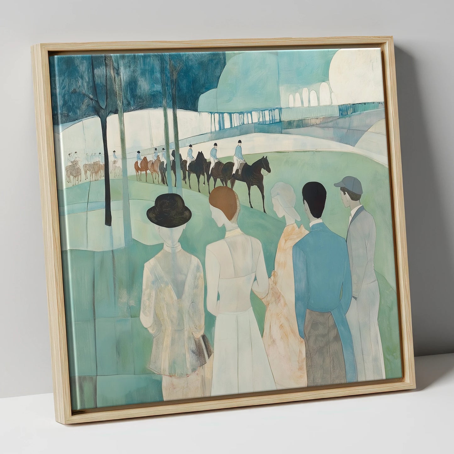 Before the Off racing horse canvas wall art in natural frame