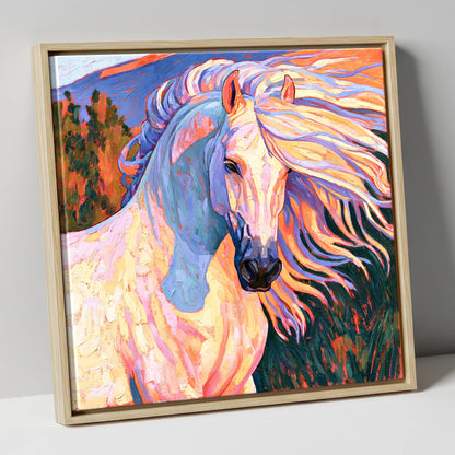 Colourful Andalusian Stallion Portrait horse breed canvas wall art in natural frame
