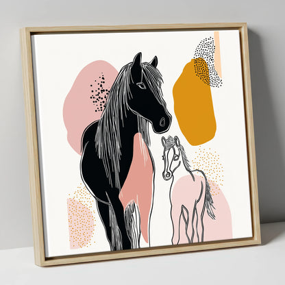 Contemporary Equine Bond mare & foal canvas wall art in natural frame