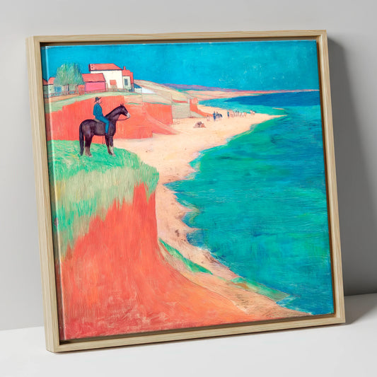 The Coastal Vantage horse landscape canvas wall art in natural frame