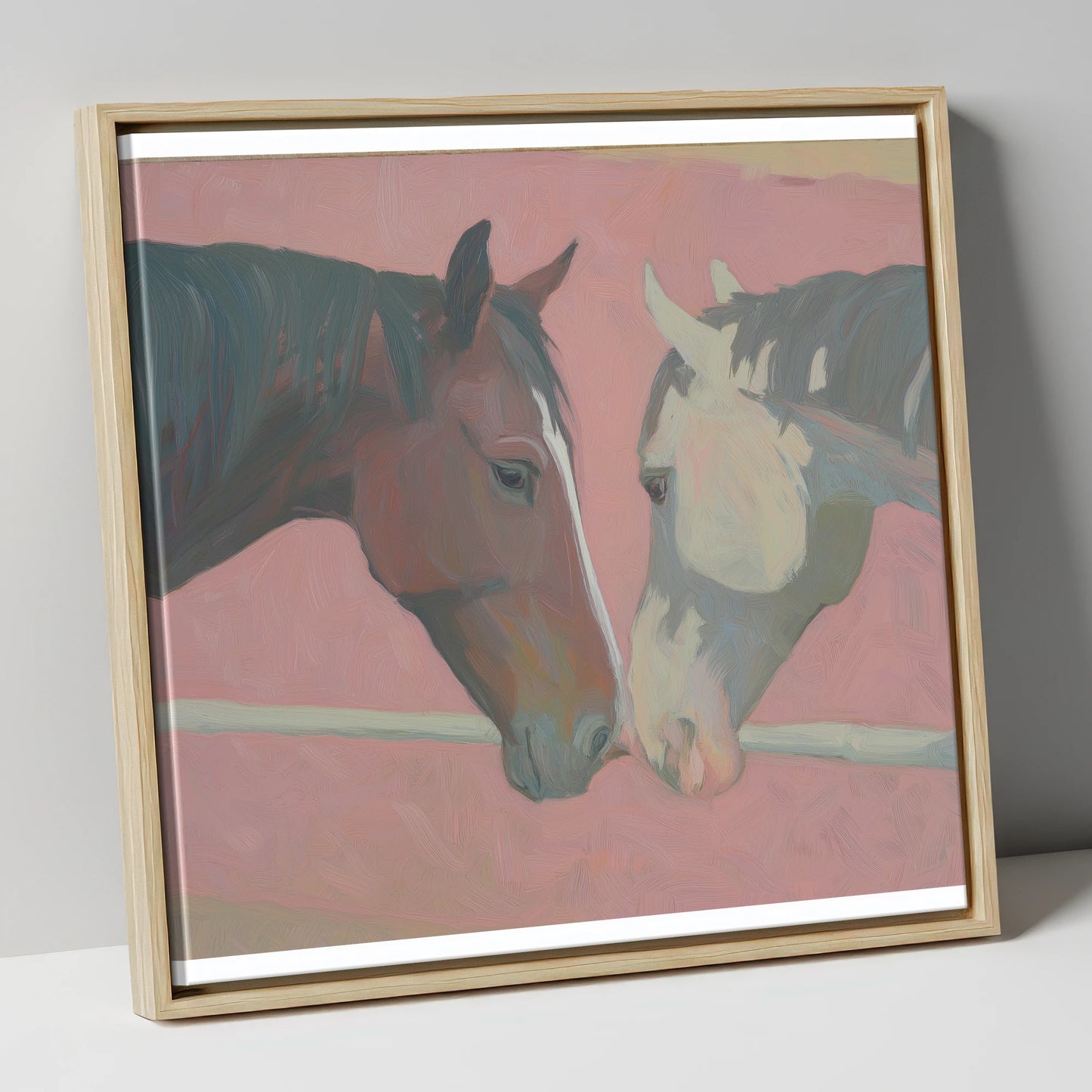 Quiet Companions horse portrait canvas wall art in natural frame