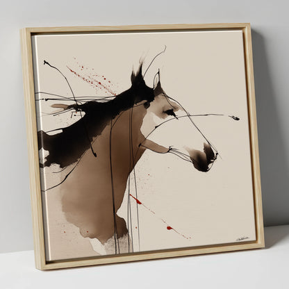 Expressive Ink Profile horse portrait canvas wall art in natural frame