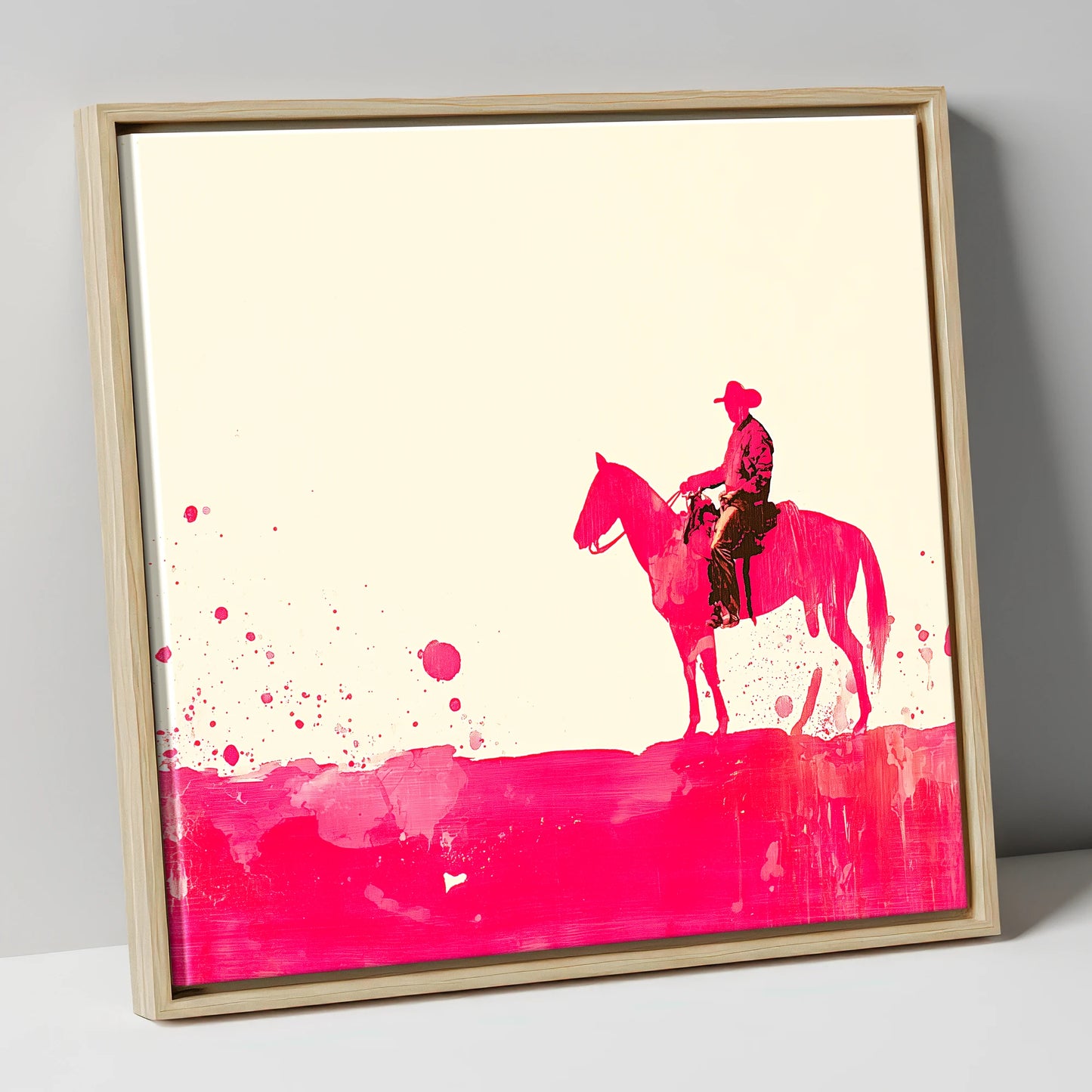 Vivid Western Silhouette western horse canvas wall art in natural frame