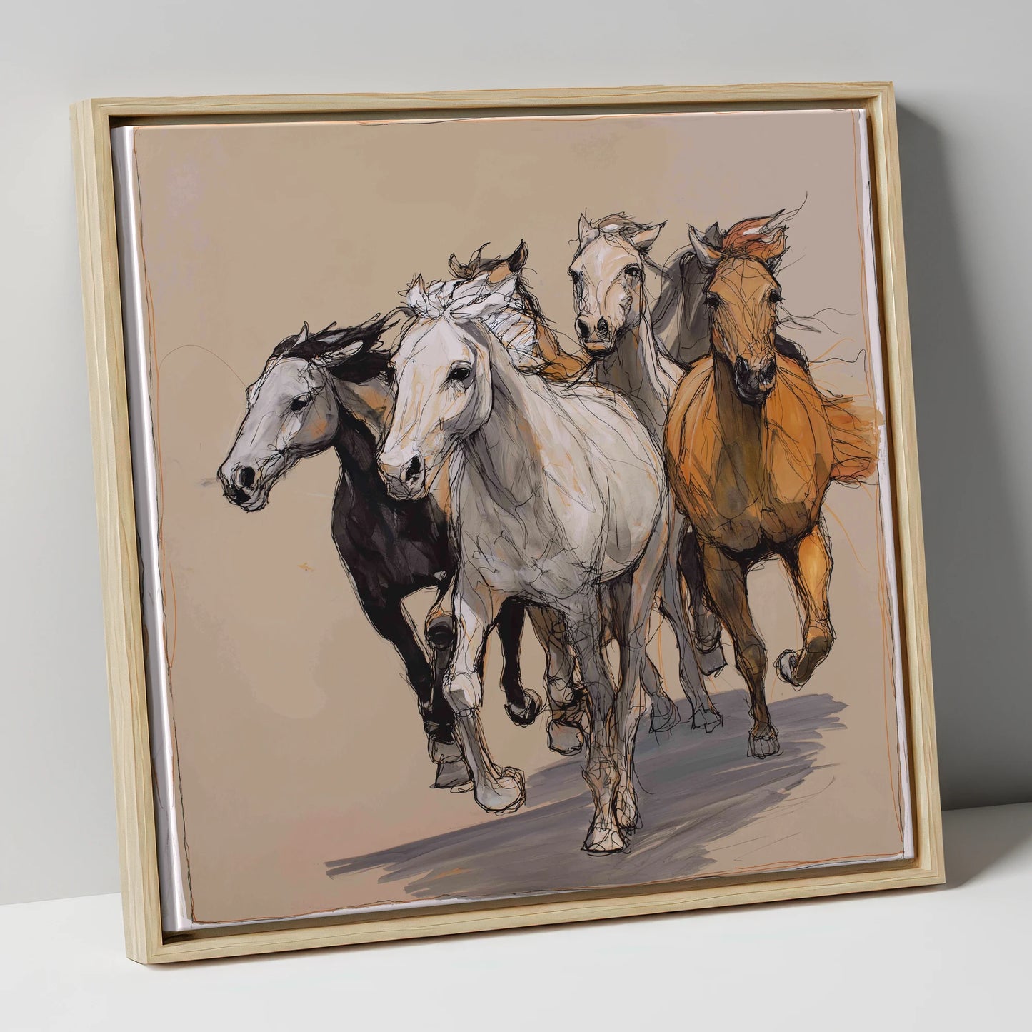 Unbridled Momentum wild horses canvas wall art in natural frame