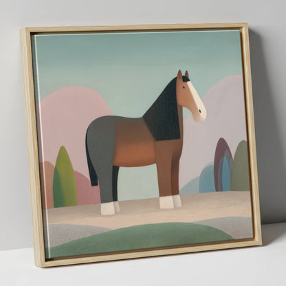 The Patient Cob horse breed canvas wall art in natural frame