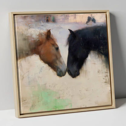 Gentle Connection horse portrait canvas wall art in natural frame