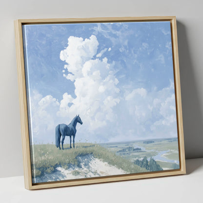Guardian of the Valley horse landscape canvas wall art in natural frame