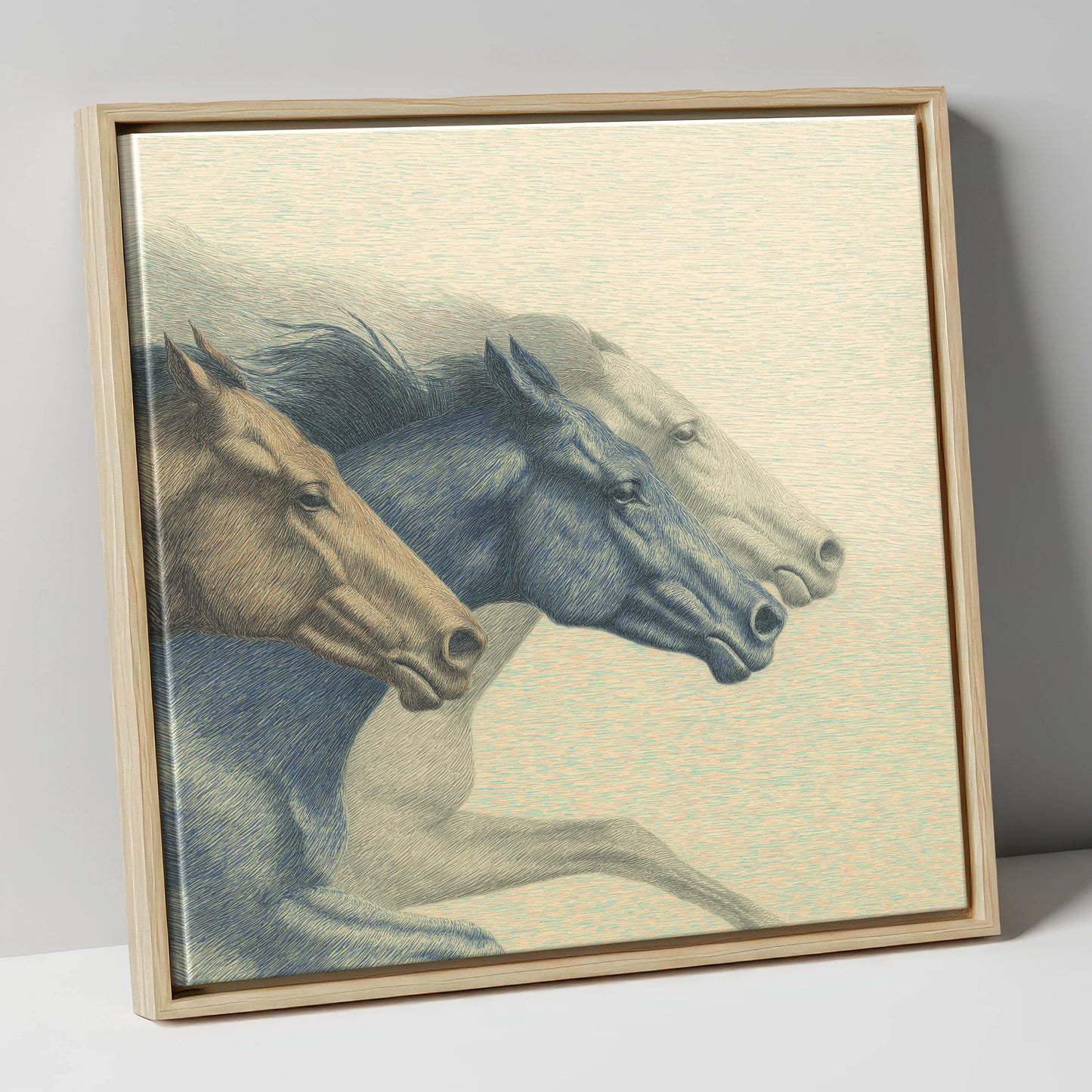 Stride For Stride racing horse canvas wall art in natural frame