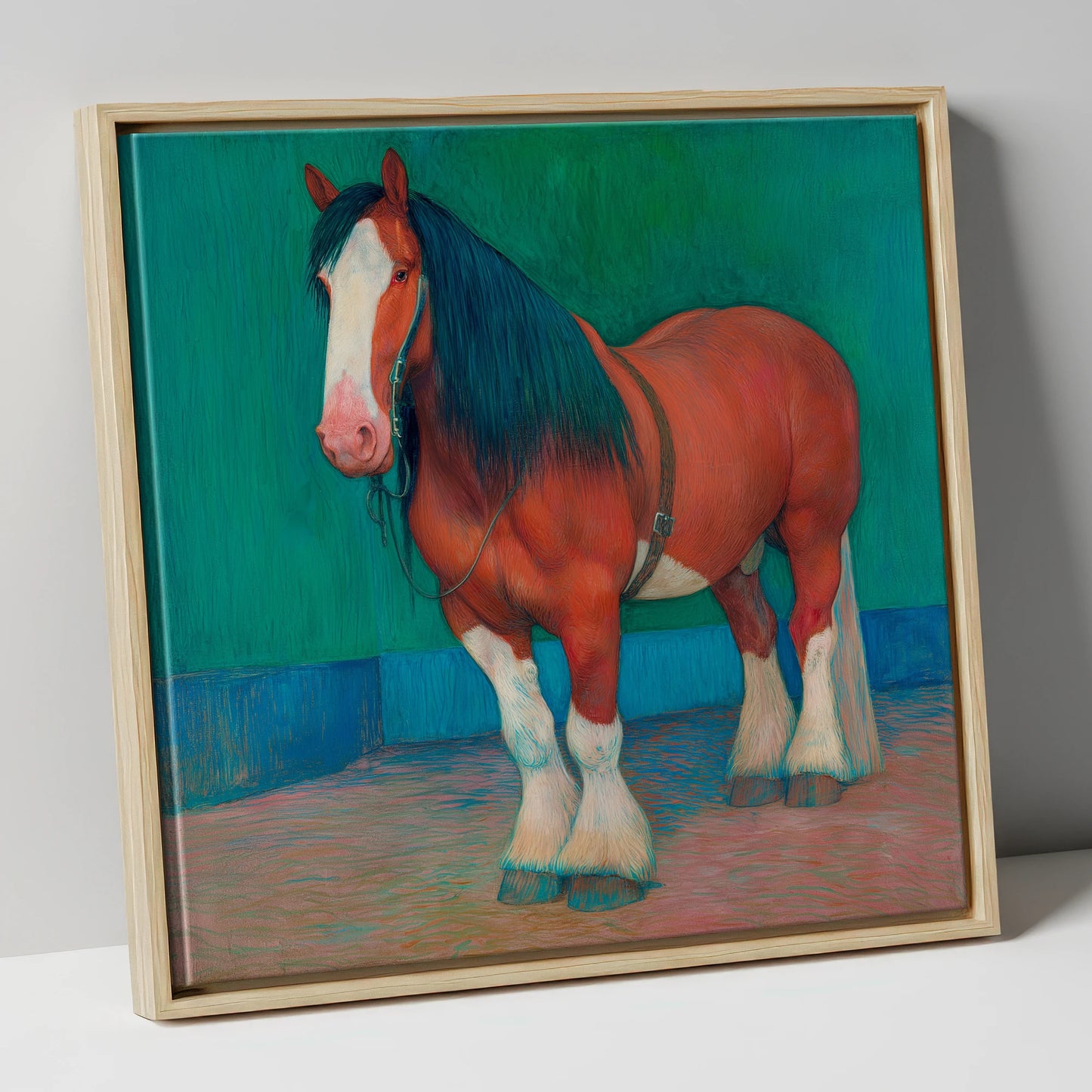 Vibrant Heavy Horse horse breed canvas wall art in natural frame