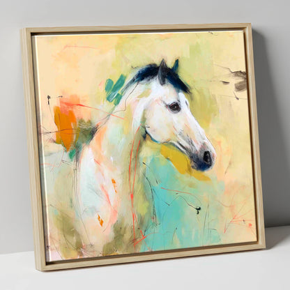 Gestural Grey Portrait horse portrait canvas wall art in natural frame