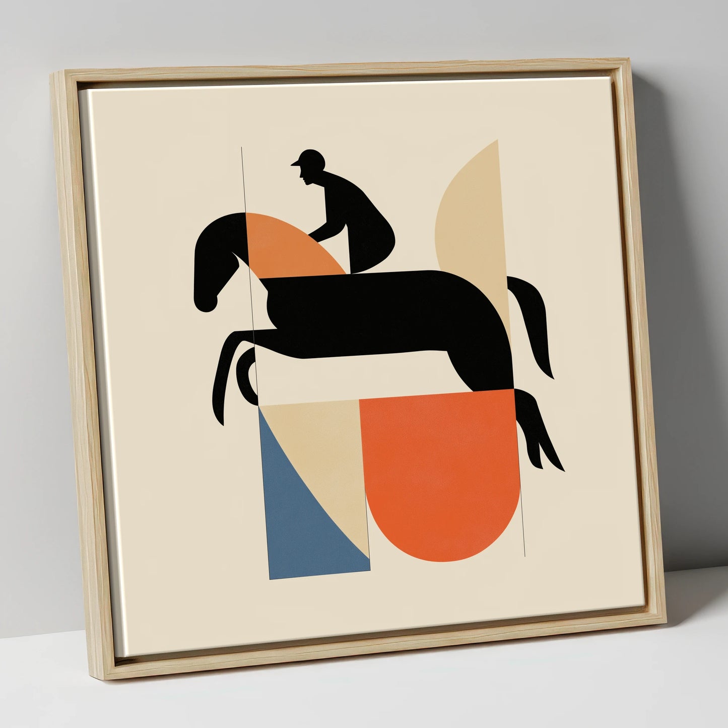 Structured Flight show jumping horse canvas wall art in natural frame