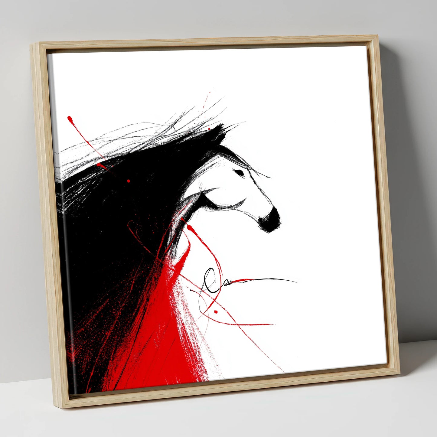Crimson Spirit Silhouette horse portrait canvas wall art in natural frame
