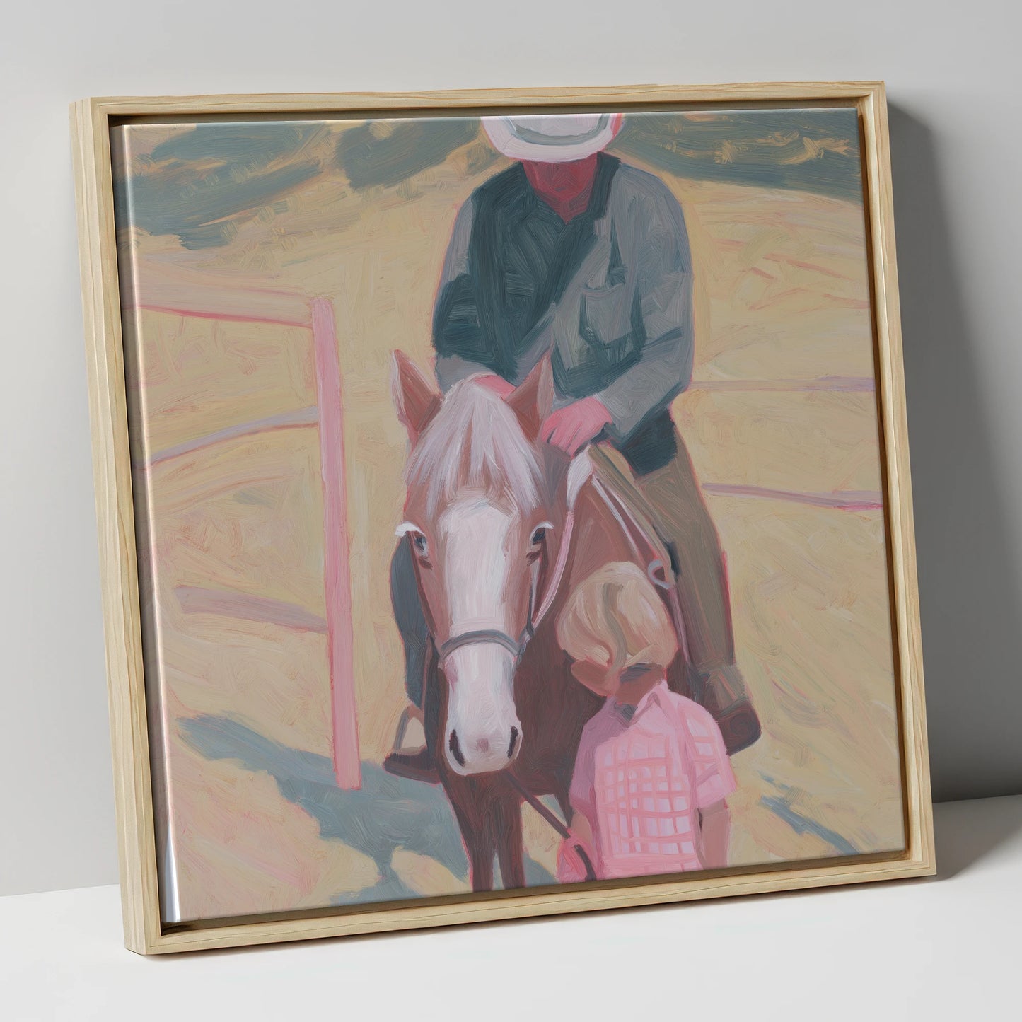 The Gentle Lesson horse & rider canvas wall art in natural frame