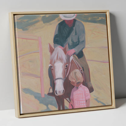 The Gentle Lesson horse & rider canvas wall art in natural frame