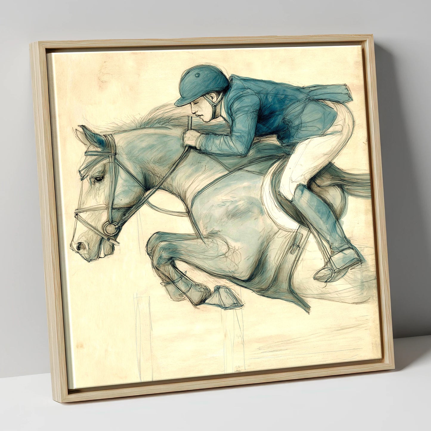 The Perfect Arc show jumping horse canvas wall art in natural frame