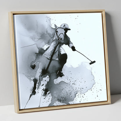 Dynamic Polo Swing polo horse canvas wall art in natural frame