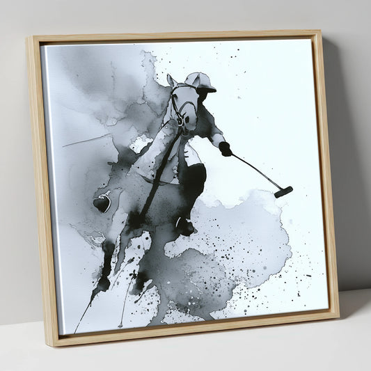 Dynamic Polo Swing polo horse canvas wall art in natural frame