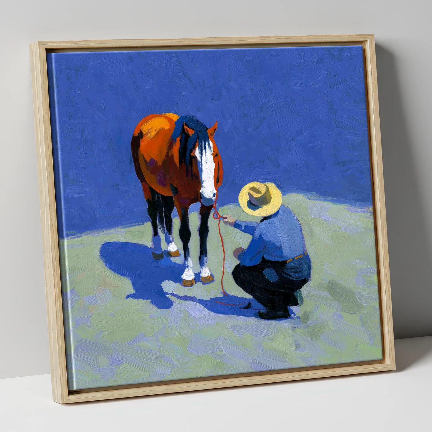 Sunlit Western Bond western horse canvas wall art in natural frame