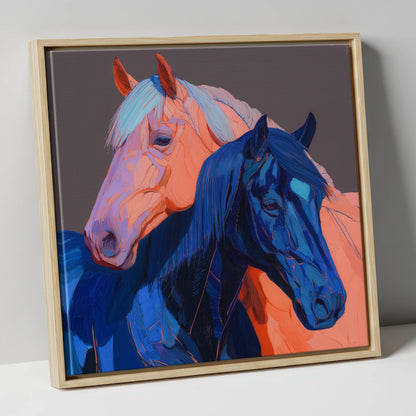 Indigo And Peach Companions horse landscape canvas wall art in natural frame