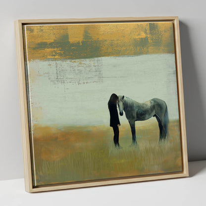 The Quiet Bond horse & rider canvas wall art in natural frame