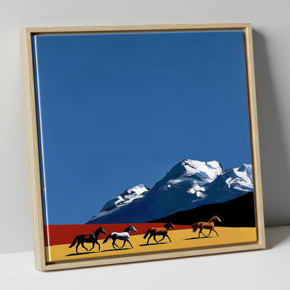 Gallop Beneath the Peaks horse landscape canvas wall art in natural frame