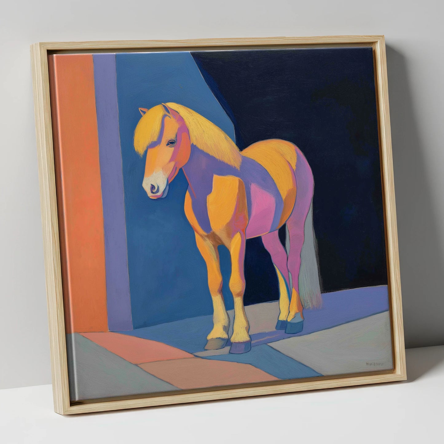 Radiant Golden Pony horse breed canvas wall art in natural frame