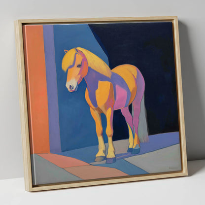 Radiant Golden Pony horse breed canvas wall art in natural frame