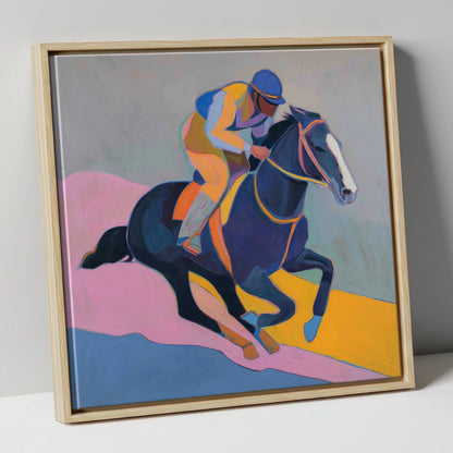 Colour of the Chase racing horse canvas wall art in natural frame