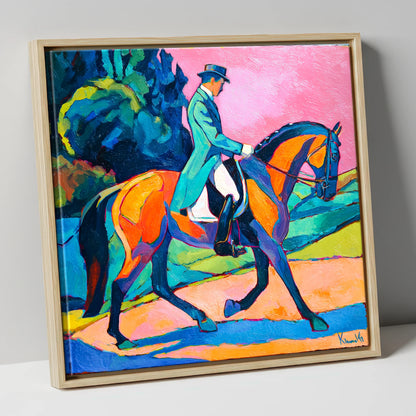 Bold Dressage Harmony dressage horse canvas wall art in natural frame