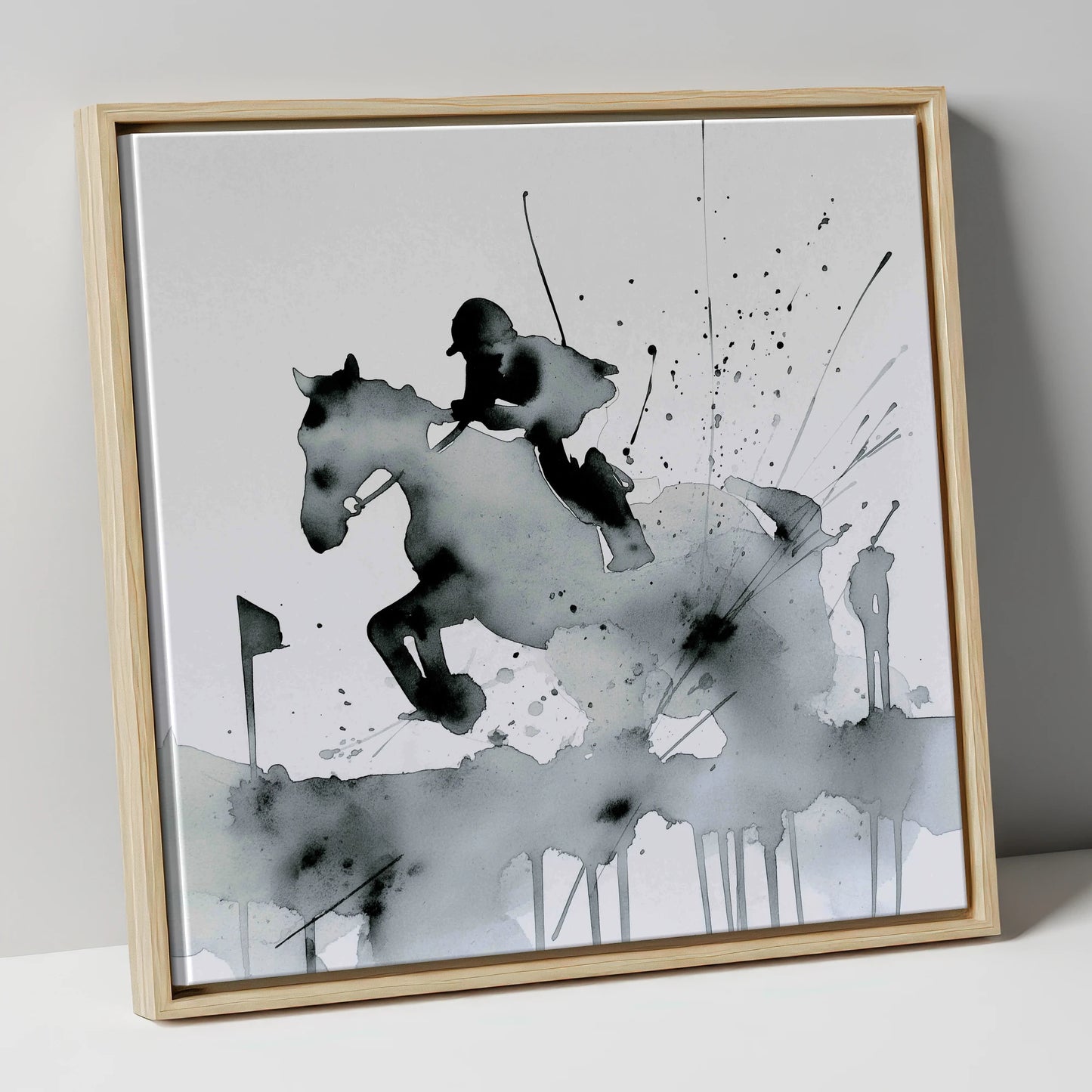 The Bold Clearance show jumping horse canvas wall art in natural frame